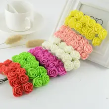 144 Uds. Flores artificiales para la decoración del coche de la boda del hogar DIY pompón corona flores de novia flores falsas Mini simulación de espuma rosa(China)