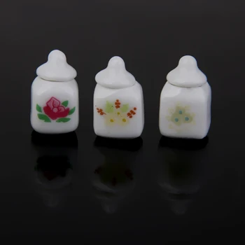 

3Pcs Cute White Ceramic Storage Jars for 1/12 Scale Dollhouse Kitchen Restaurant Decor Accessory Life Scenes Model Toys Set