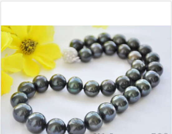 

Free shipping@@@@@ A++ 14mm ROUND BLACK Freshwater PEARL NECKLACE ball CLASP (z6734)