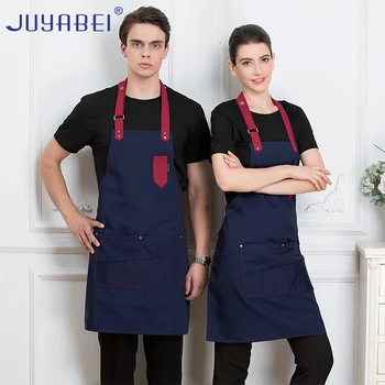 

Ladies Men's Adjustable Chef Apron Restaurant Kitchen Cooking Gourmet Barbecue Chef Waiter Hanging Neck Pocket Overalls Apron