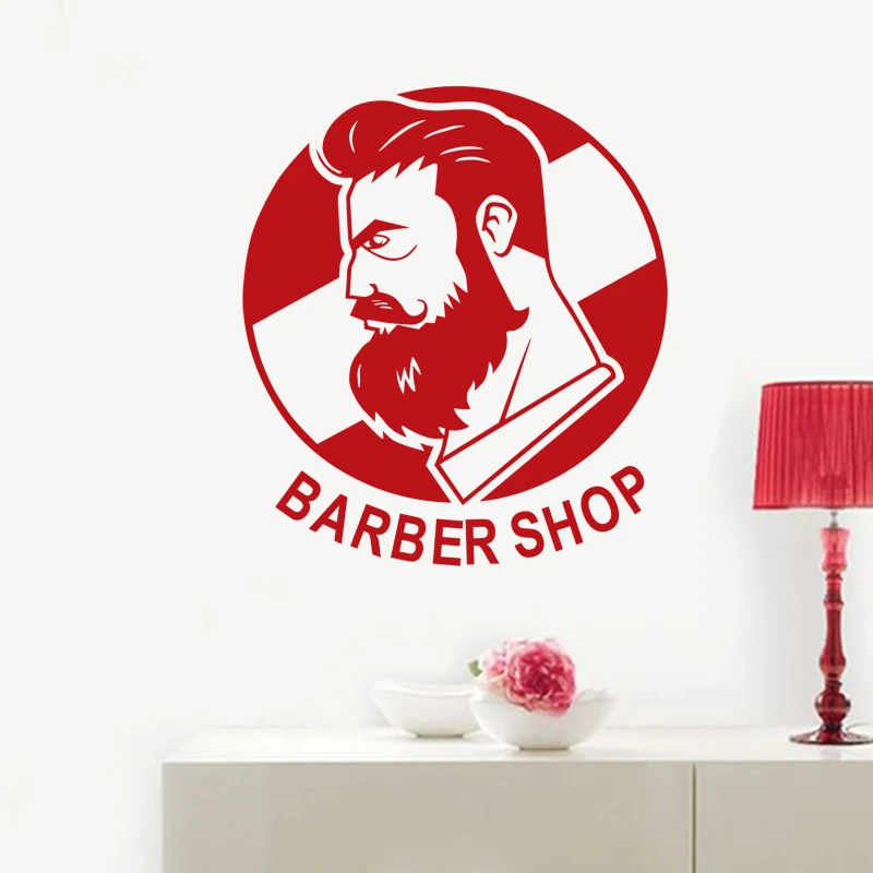 Wall Window Decal Sticker Barber Shop Man Salon Haircut Beard Face Tools Logo Salon 847b