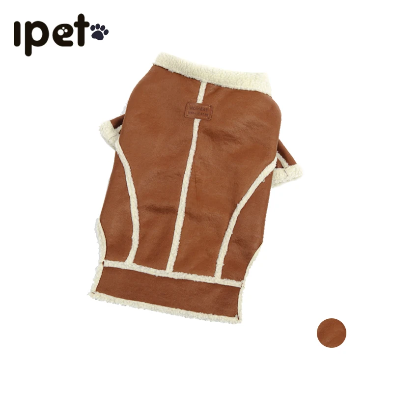 HOOPET Winter Dog Leather Jacket Cotton Clothes Warm Soft Casual Hoodie For Small Large Dog