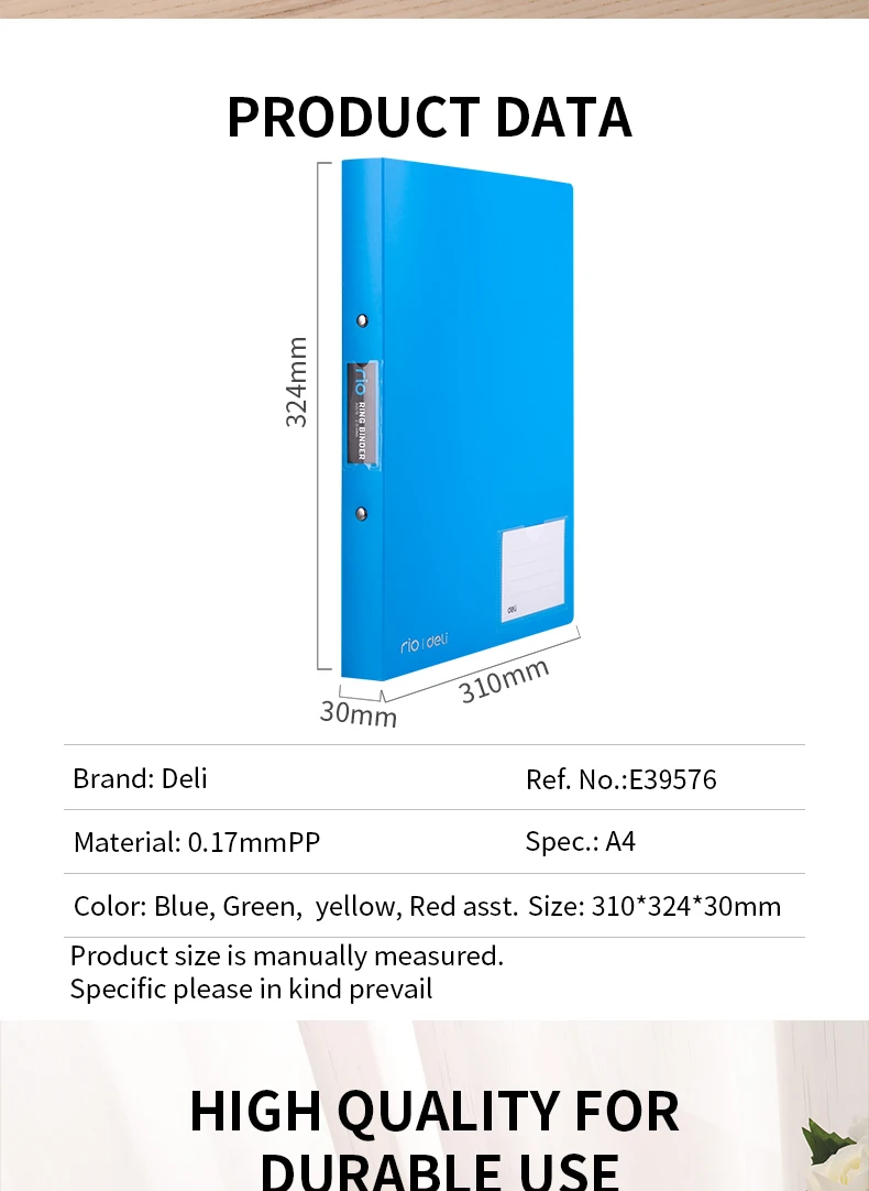 Deli 1 дюйм 2 уплотнительное кольцо Биндер A4 Цветной ПП файл E39576