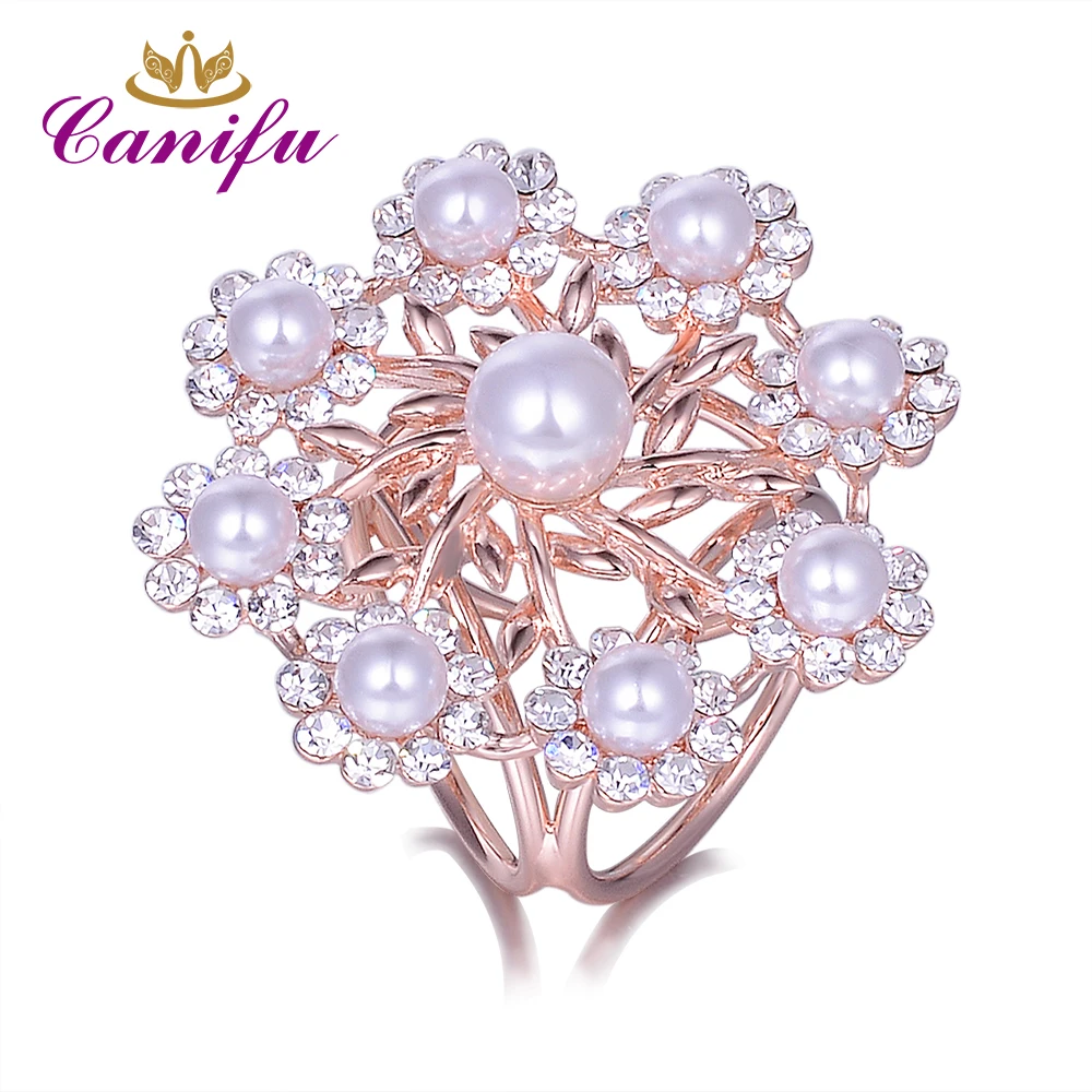 

Canifu New arrival Two Colors leaf Flower shape Scarf Clip Rhinestone Imitation Pearl Sun flower brooches pin gifts for women