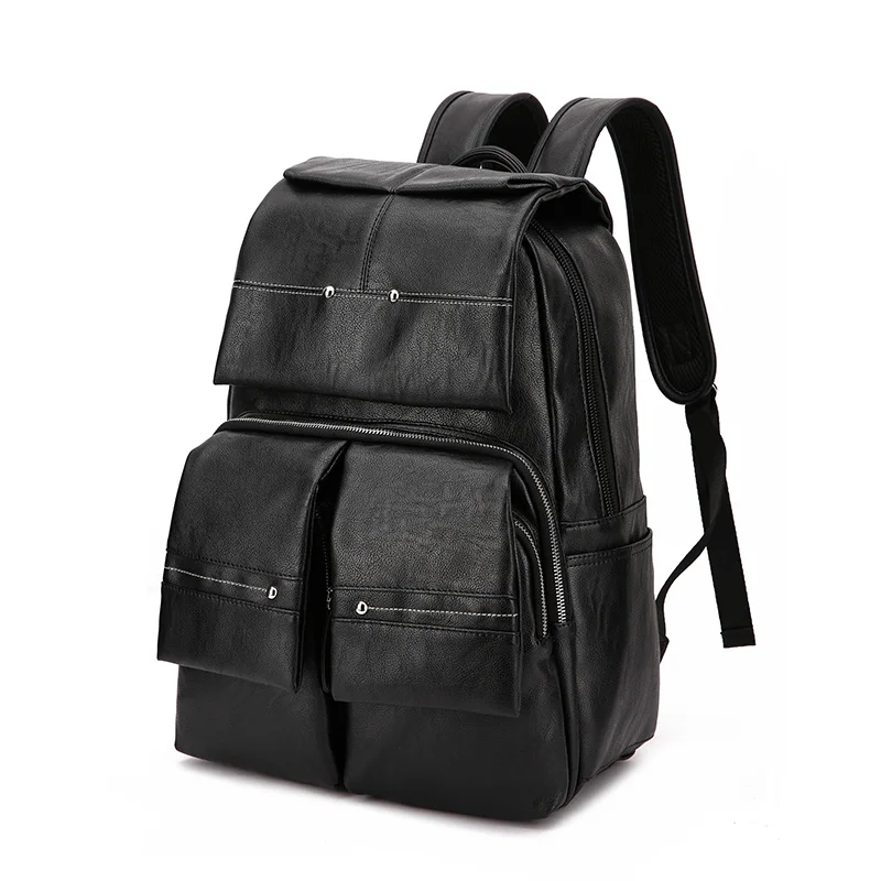

multi pockets PU leather men's backpack for 14'' laptop large capacity travel 16" male backpack bag fashion sport men backpack