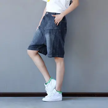 

2017 New Washed Denim Shorts Hip Hop Big Crotch jean Wide Leg Knee Length Shorts Pantalon Femme G042804