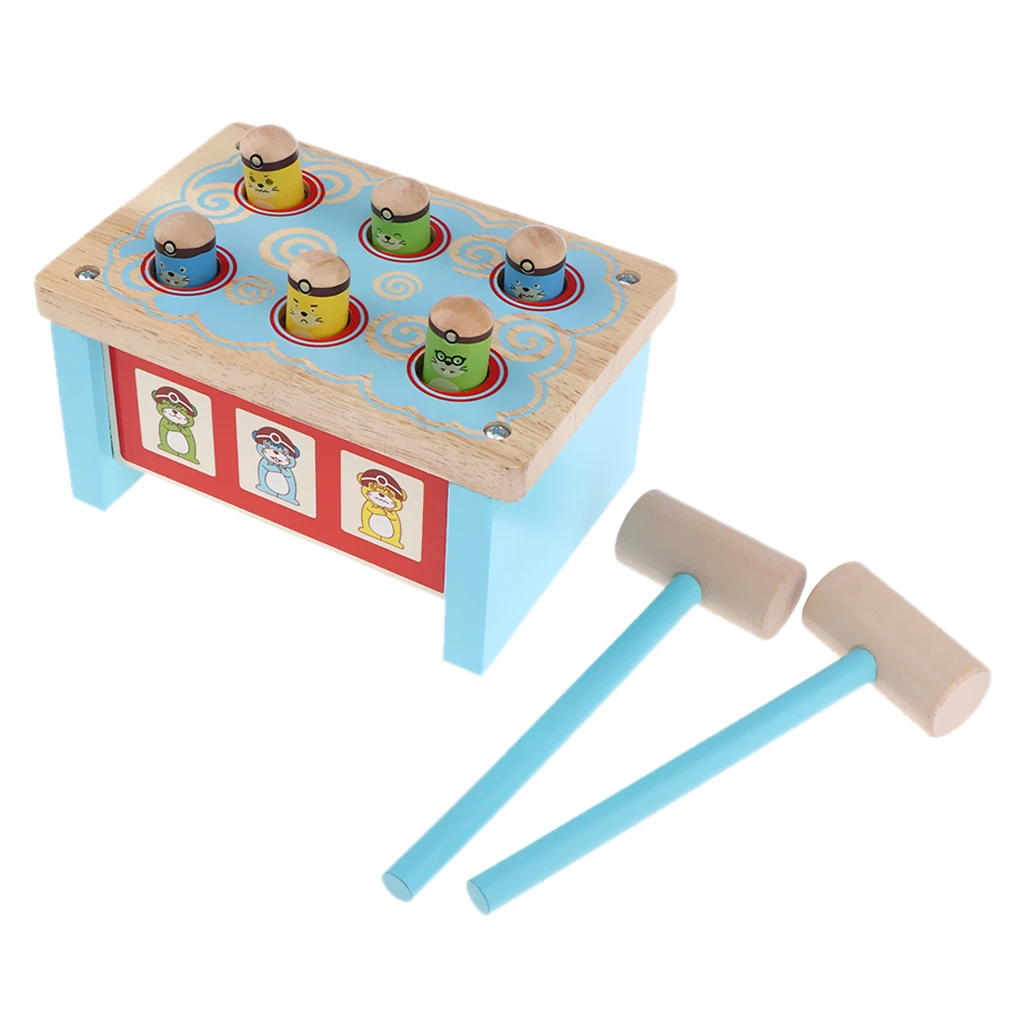 Pound Tap Bench with 2 Wallets Durable Wooden Pounding Toy for Toddlers, Multifunctional Bright Colours