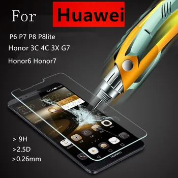 Tempered Glass Film Explosion Proof Screen Protector For Huawei P6 P7 P8 lite   Honor 6 7 3C 4C 3X Ascend G7 + Cleaning Kit