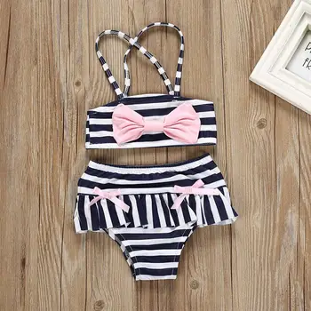 

2019 Baby Kids Girl Two Piece Swimsuit Summer Child Swimwear Girls Striped Bow Split Swimsuit Swimwear Kids Girl A1