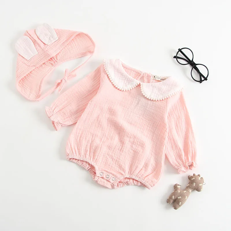 Г. Одежда для маленьких мальчиков и девочек комбинезоны+ шапка с длинными рукавами, одежда для малышей Одежда для маленьких девочек хлопковые детские комбинезоны в корейском и японском стиле - Цвет: Pink