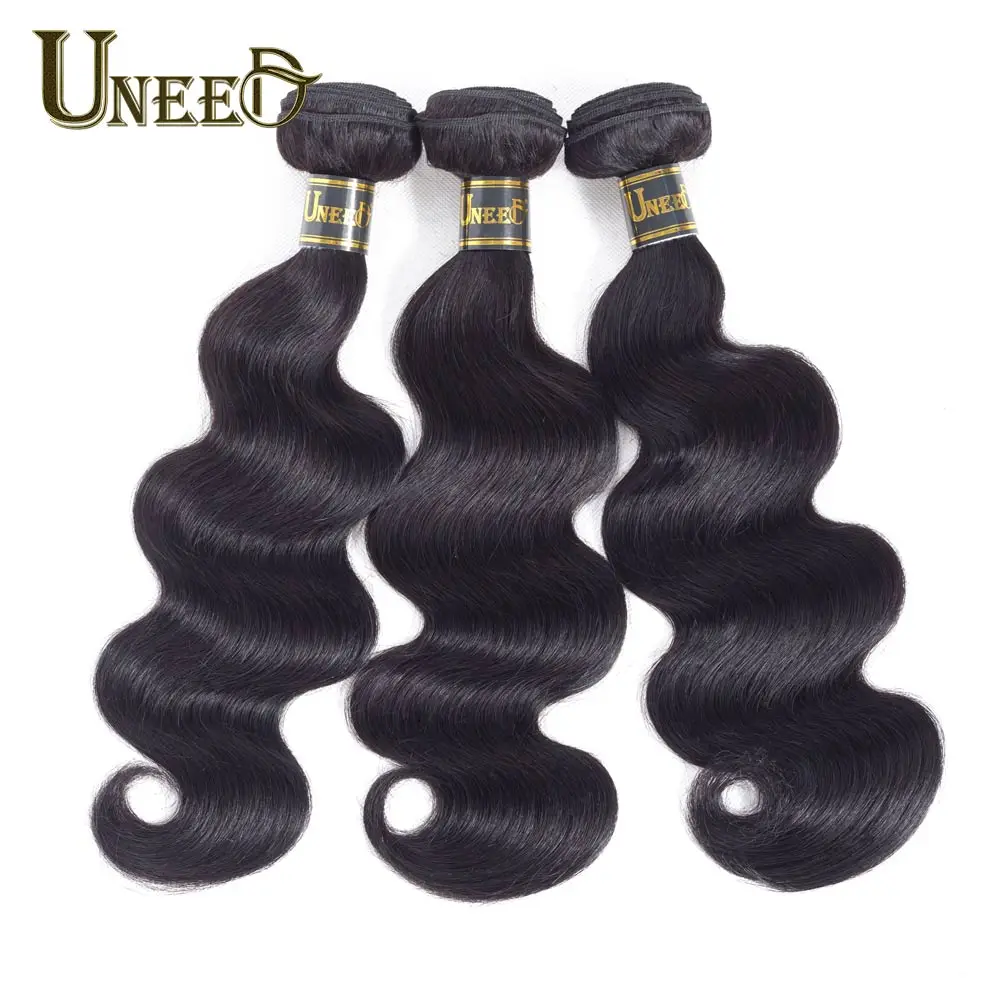 Uneed Hair Malaysian Body Wave Hair Bundles 3Pcs/Lot 100% Human Hair Weaving Remy Hair Extensions Natural Black Color 8-26inch