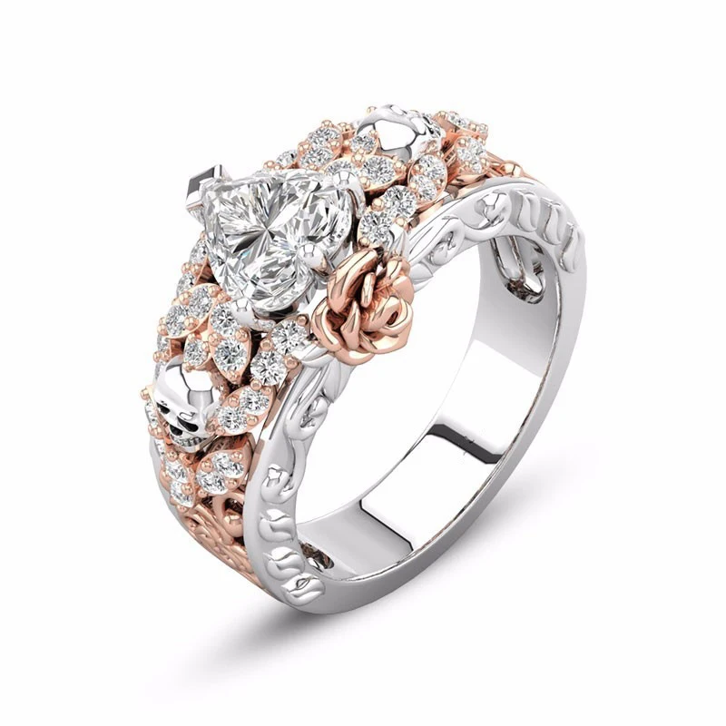 

Vintage Devil Death Skull Rose Gold Color Rings for Women Girl Engagement Shiny Crystal Flower Wedding Ring Gothic Jewelry Gift