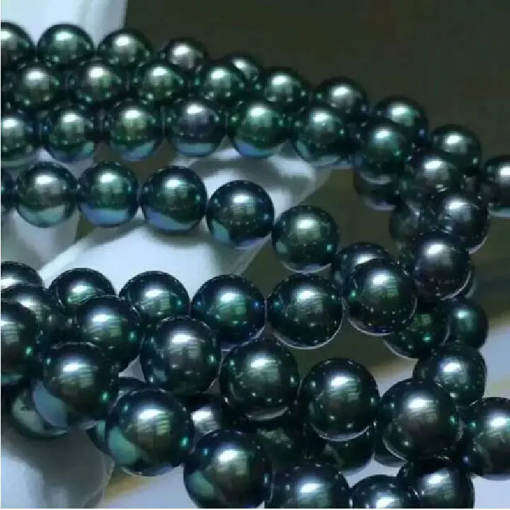 

35 INCH AAA 9-10MM NATURALSOUTH SEA BLACK GREEN PEARL NECKLACE 14KGP GOLD CLASP t a(5.18)
