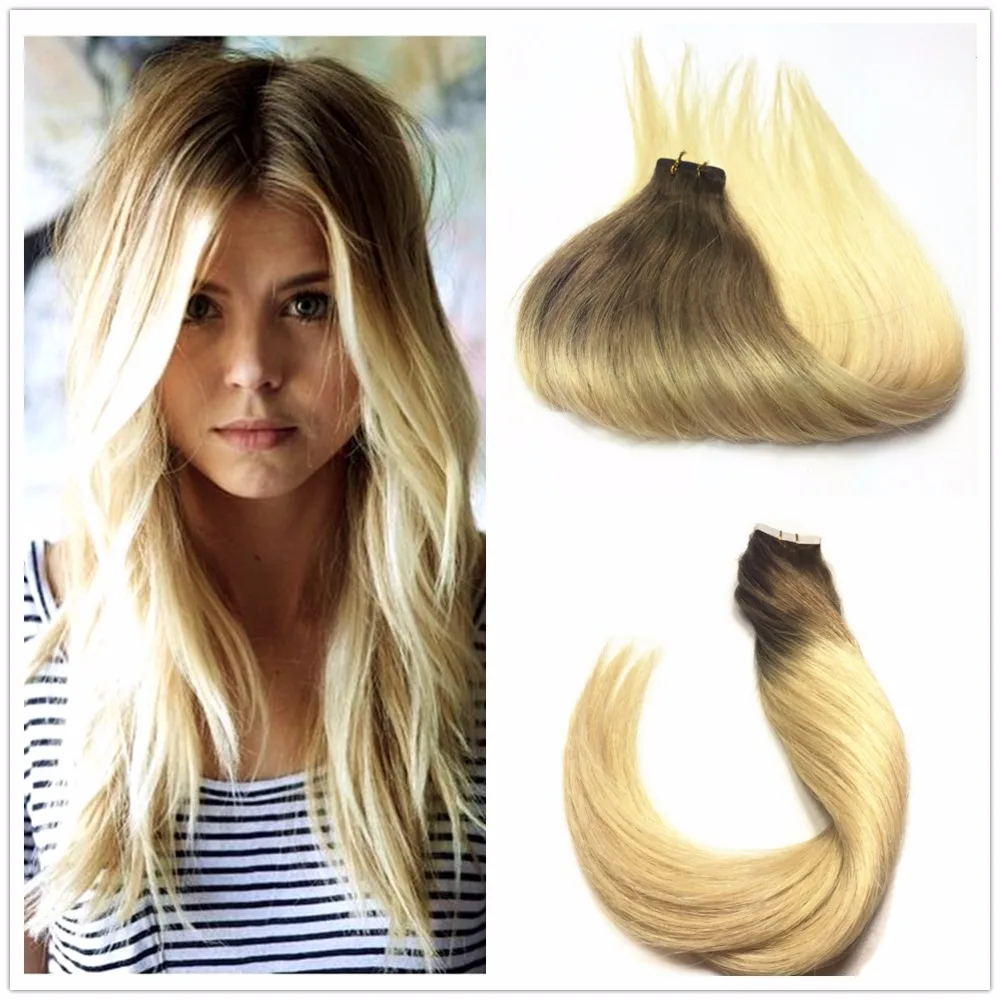 8A Ombre Balayage Ash Blonde Brazilian Rambut Lurus Pita Di PU