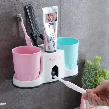 

Bathroom Toothbrush Holders Automatic Squeeze Toothpaste Toothbrush Storage Rack With Cup Sucker Bathroom Bathroom Accessories