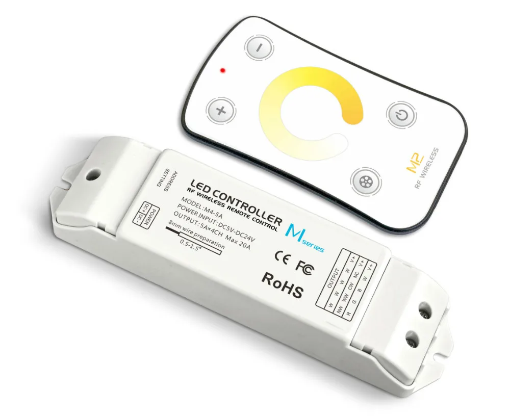 

M2+M4-5A;M2 touch remote with M4-5A CV Receiving controller;DC5V-DC24V input;5A*4CH Max 20A output