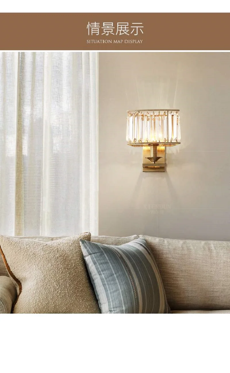 Современные медные Настенные светильники для гостиной роскошные латунные лампы для спальни с хрустальными огнями одиночные бра для домашнего внутреннего освещения