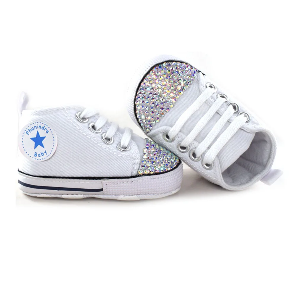 Стразы для новорожденных; обувь для малышей; блестящая белая кружевная обувь для маленьких девочек; обувь с кристаллами для малышей; Милая обувь для детей 0-18 месяцев - Цвет: white