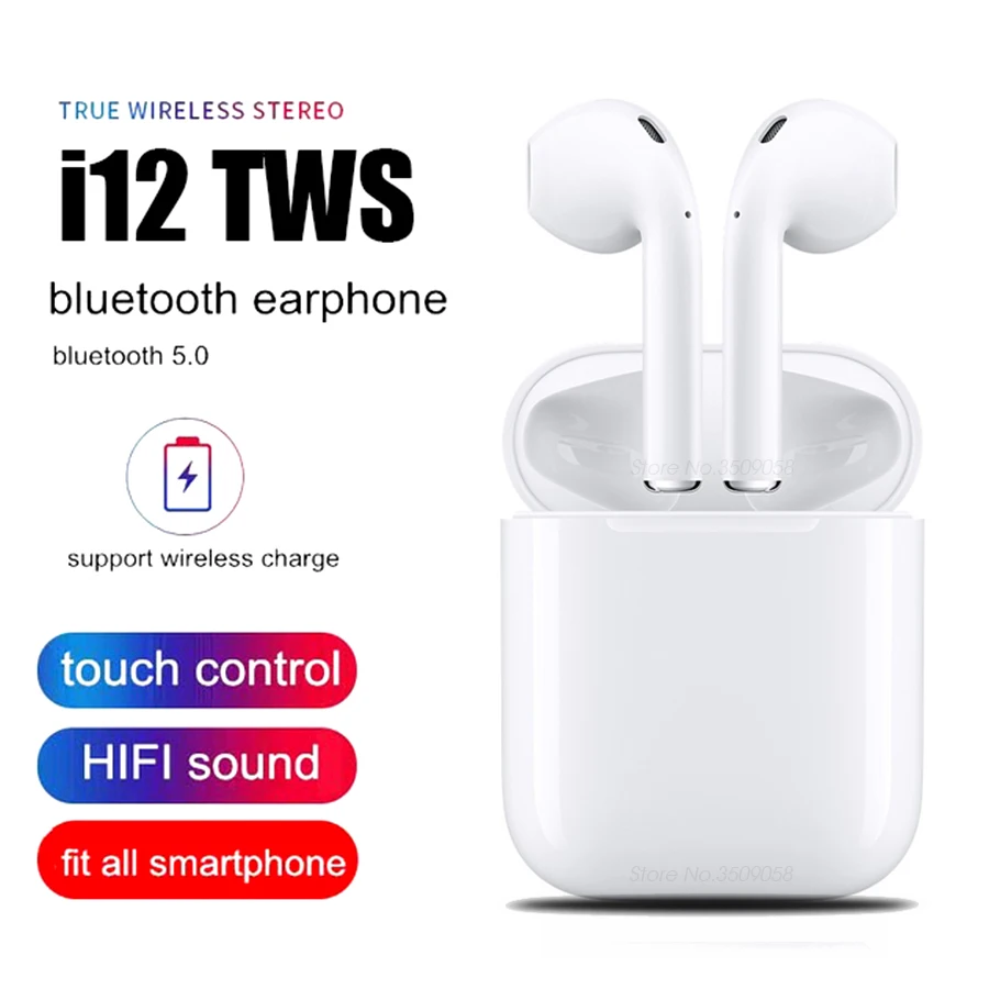 

i12 TWS Mini Wireless Earphone Bluetooth 5.0 touch control Earbuds with charger case For all smartphone support dropshipping