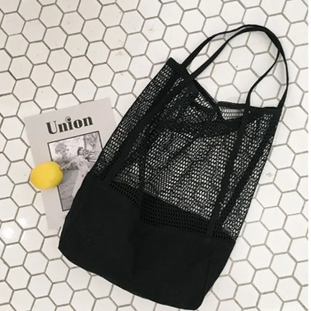 Пляжная сумка холщовые сумки на плечо большой емкости Сумки для покупок дышащие ручные сетчатые полые пляжные сетчатый мешок из хлопка сумка для покупок