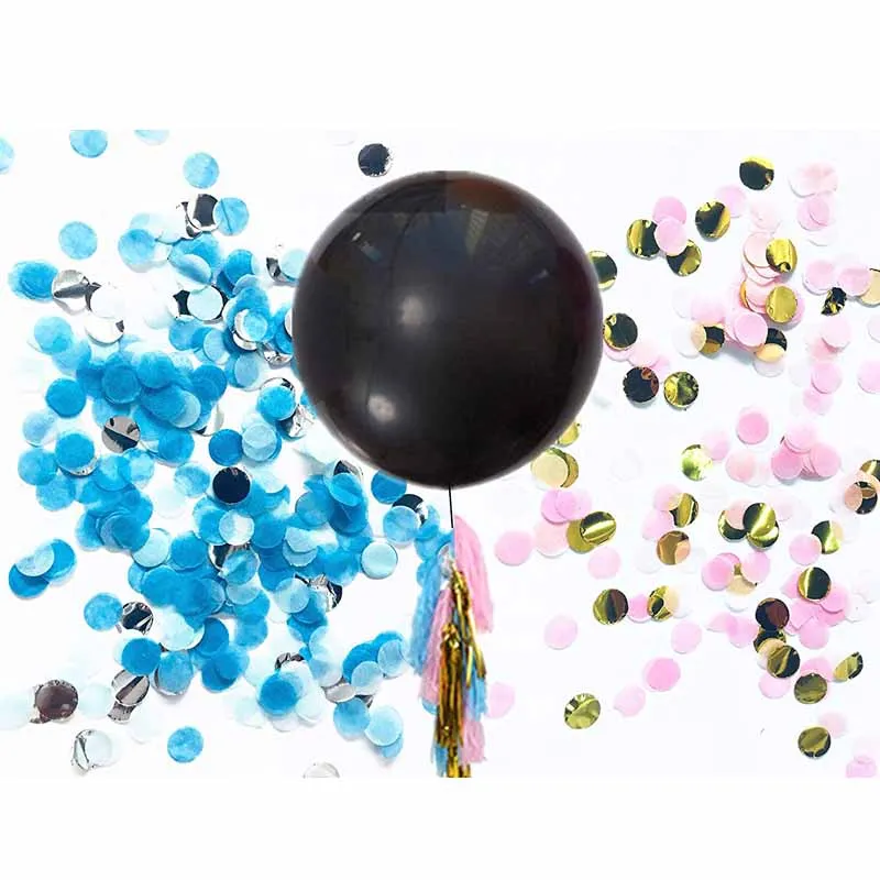 

36 inch Black Round Confetti Latex Balloon Boy or Girl Gender Reveal Party Balloon Giant balloon with pink blue gold confetti