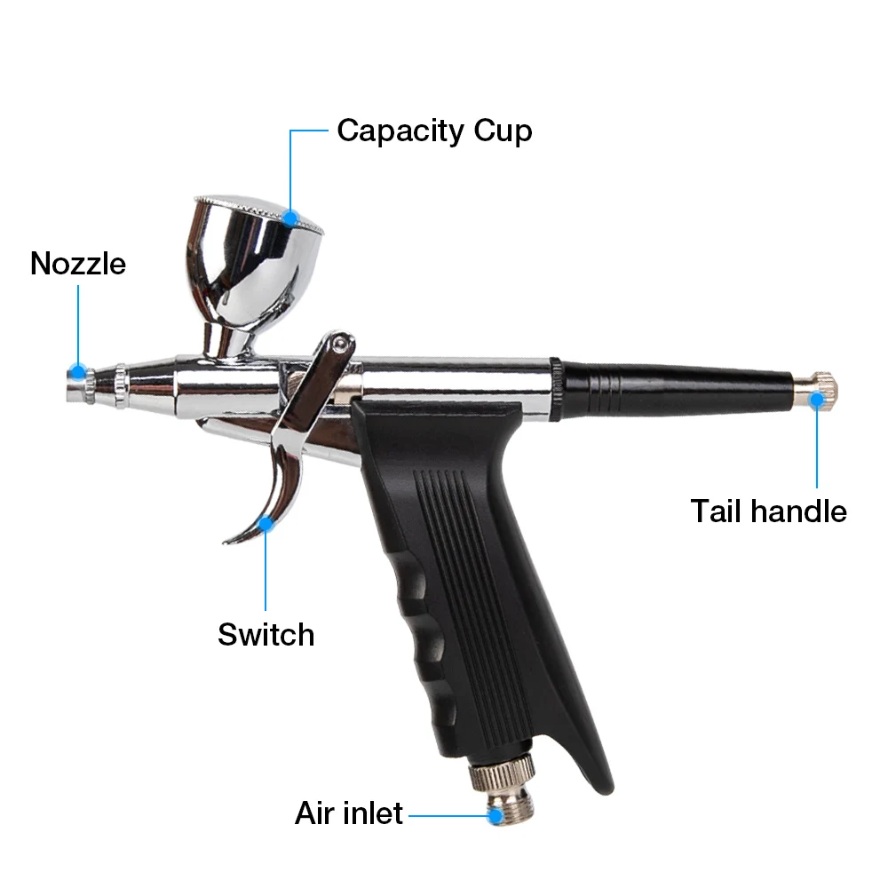2cc/5cc/13cc Кубок Ручка аэрографа пистолет-распылитель точность двойного действия 0,2/0,3/0,5 мм сопло Краски воздух-щетка для ногтей, для маникюра