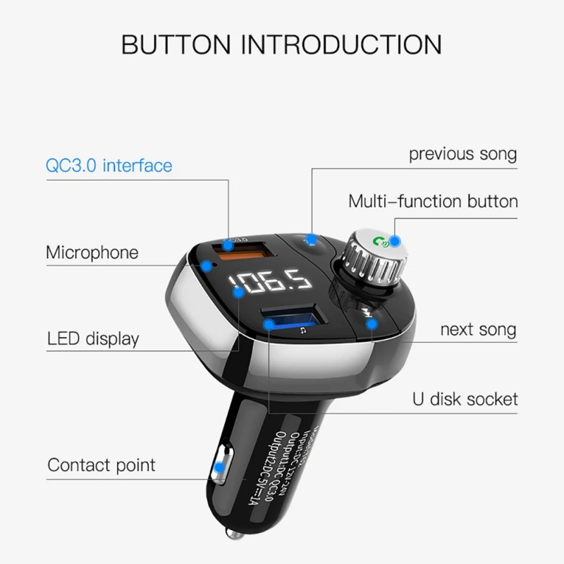 T62 Быстрая зарядка 3,0 автомобильный Bluetooth fm-передатчик два usb порта QC3.0 автомобильное зарядное устройство fm-модулятор MP3-плеер автомобильный Зажигалка Handfree