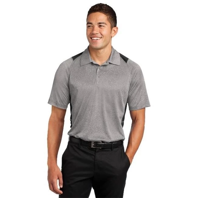 Sport-Tek ST665 Mens Heather Colorblock Contender Polo T-Shirt Vintage Heather & Black - Small