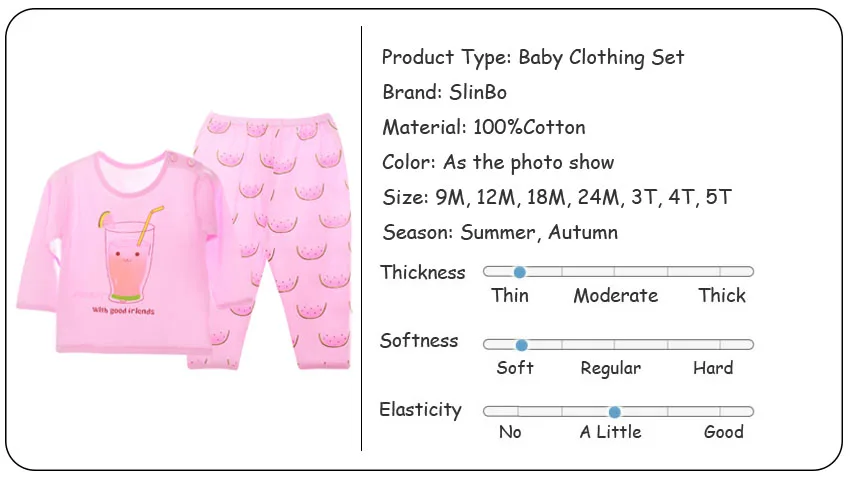 J& E/пижамы из хлопка детский Тонкий комплект одежды с длинными рукавами и принтом арбуза, брендовая одежда для сна для маленьких девочек возрастом от 2 до 6 лет