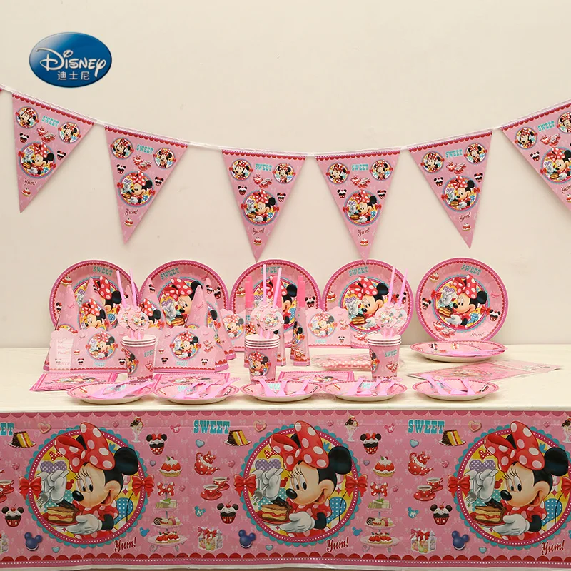 

Suitable for 12 people Disney Minnie Mouse Disposable Tableware Set total 189 pcs/lot Children Birthday Party ornament Supplies