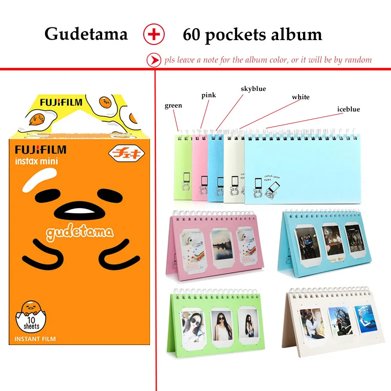 Fujifilm Instax Мини пленка Gudetama 10 листов fr Instax Mini 9 8+ 7 s 70 90 25 мгновенный Polariod камера принтер для смартфонов SP-2 1 - Цвет: Film2 and 60P Album