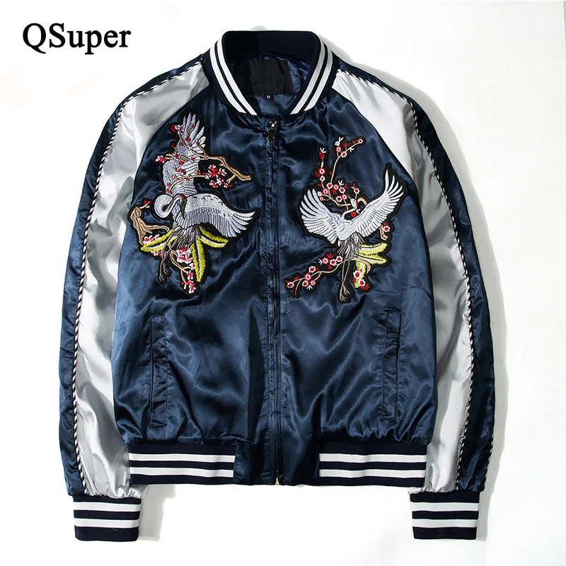 

QSuper Luxury Embroidery Polyester Jacket Men Fashion Slim Fit Motorcycle Jacket Men Hip Hop Baseball Jacket
