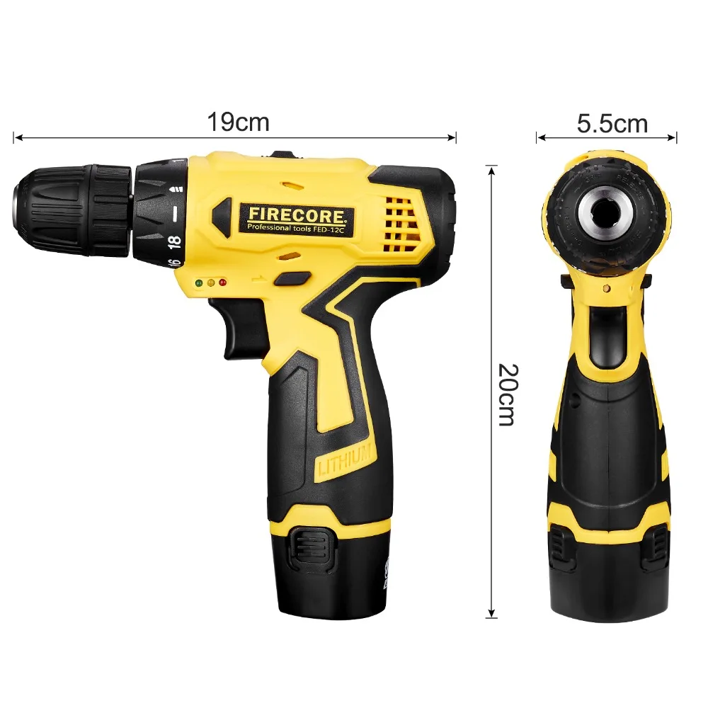 FIRECORE 12 V электрическая отвертка мини аккумуляторная дрель Перезаряжаемые литий Батарея электрическое сверло 2-Скорость Мощность Дисплей