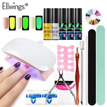 Набор для маникюра гель-лаком Ellwings Набор для гелевого маникюра светится в темноте набор Гель-лак 6 Вт УФ-лампа инструменты для ногтей