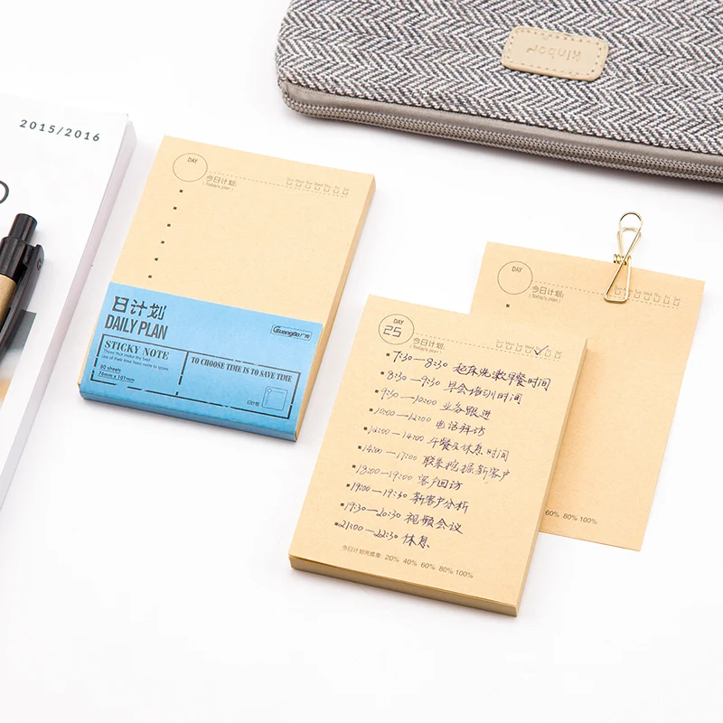 

80sheets/pack Planner Life Sticky Notes Memo Pad Kraft Paper Notepad Daily Plan Time Management Office School Supplies