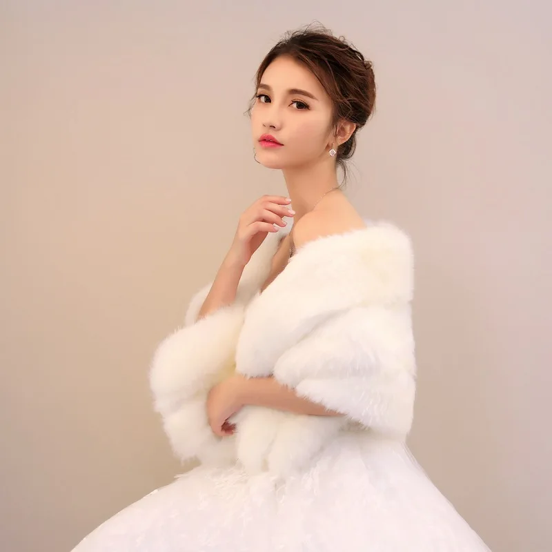 Popodion bridal wedding shawl fur warm shawl wedding cape bolero women jacket cape WAS10108