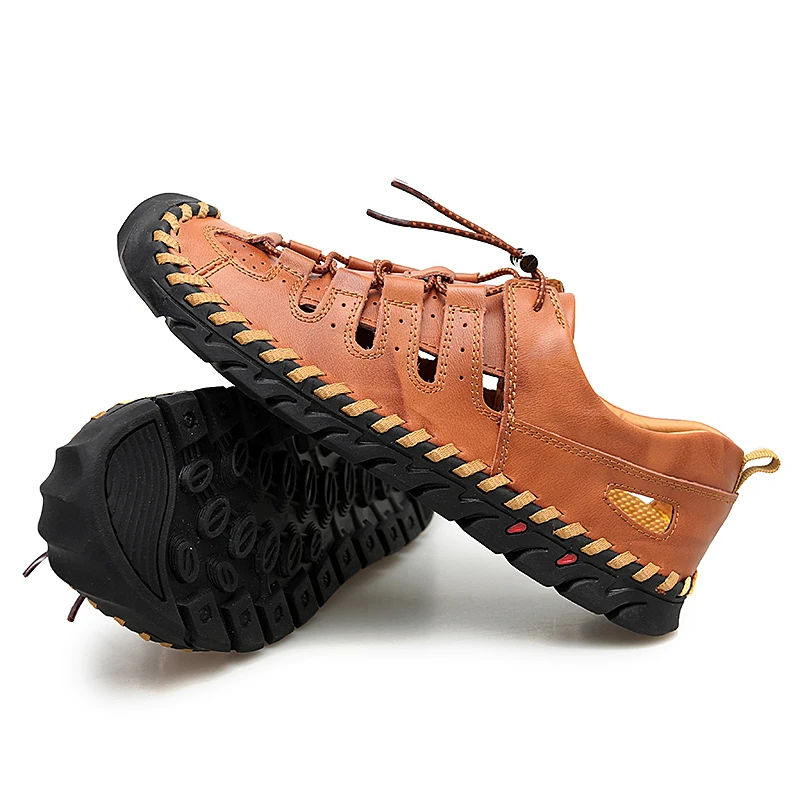 New Summer Men Genuine Leather Sandals Business Casual Shoes Men Outdoor Beach Sandals Roman Summer Men's Water Shoes Size 39-48