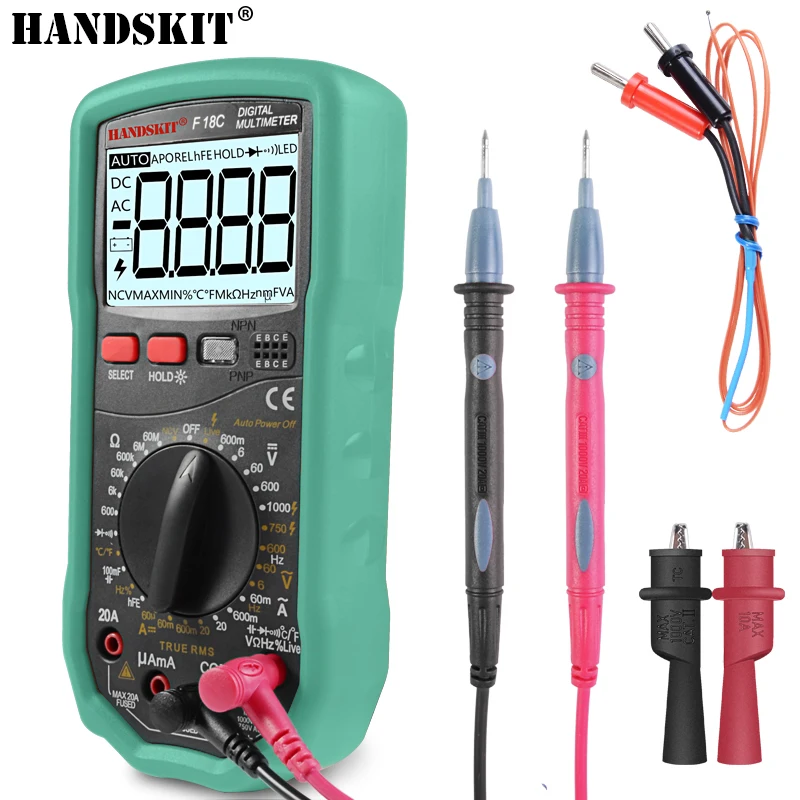 

Handskit Digital Multimeter 6000 Counts Backlight AC/DC Ammeter Voltmeter Electrical Multimeter with Needle Point testProbe Lead