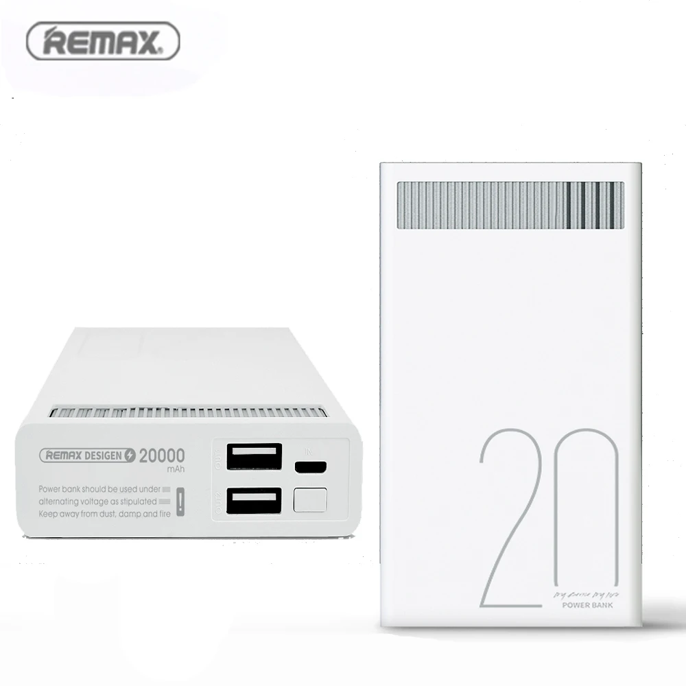 

Remax 20000mAh Dual USB Power Bank with LED Indicator Portable External Battery 5V 2.4A Powerbank for Phones and Tablets