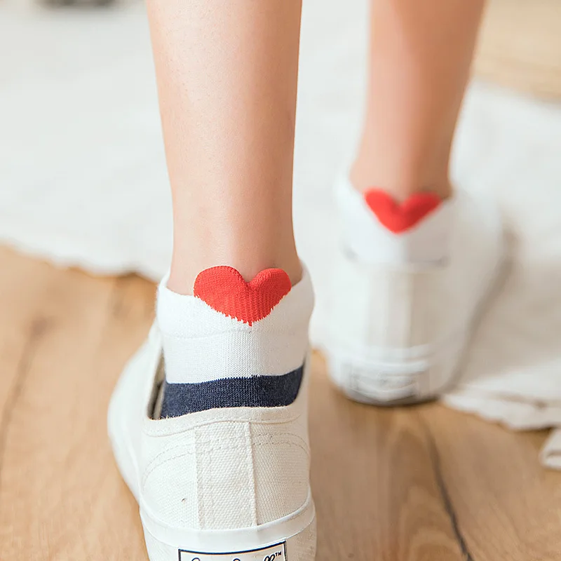 Kawaii, женские 3D носки с ушками, с рисунком красного сердца, с большими глазами, однотонные, хлопковые, милые, для кампуса, простые, базовые, свежие, женские, Sokken Happy Socks