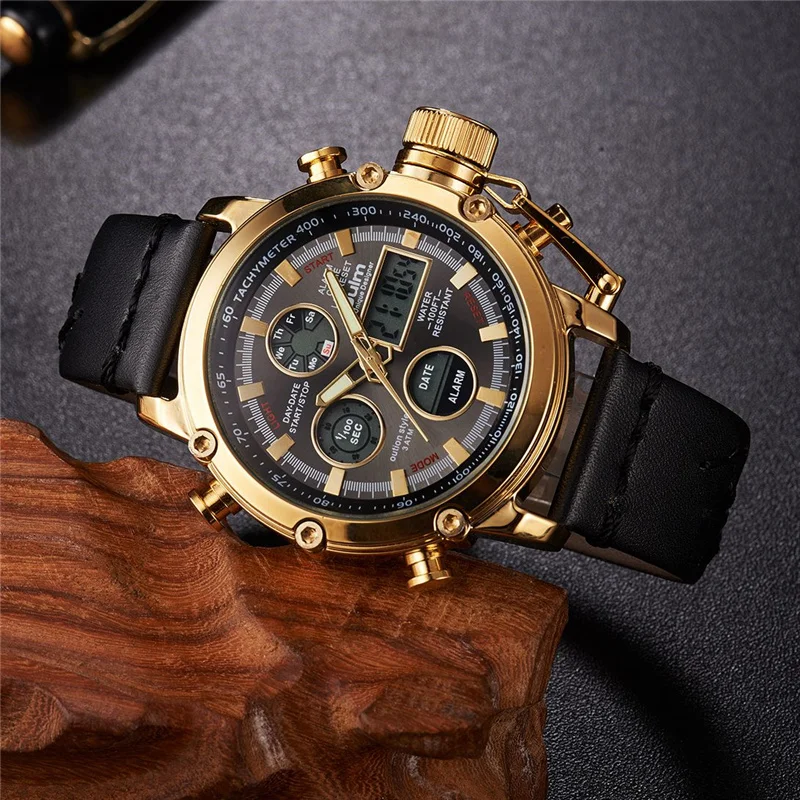 Oulm золотые черные часы с двойным дисплеем Мужские Аналоговые Цифровые спортивные часы дропшиппинг