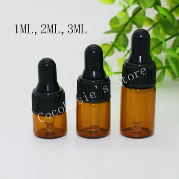 

100pcs/lot 1ml,2ml 3ml empty amber dropper bottle essential oil bottle mini glass essential oil vial brown dropper bottle