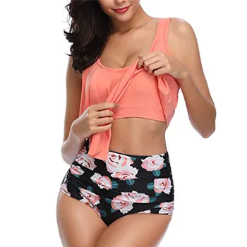 

Women Solid Colour Embroidere Two Piece Plus Size Backless Halter Floral Printed Set Retro Bathing Suits Plus Size Bathing A23#