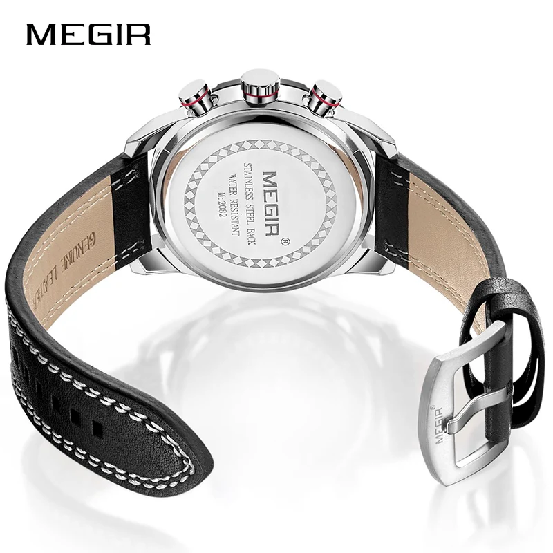 MEGIR Лидирующий бренд мужские модные спортивные часы с кожаным ремешком армейские военные часы Мужские кварцевые наручные часы Мужские часы Relogio Masculino