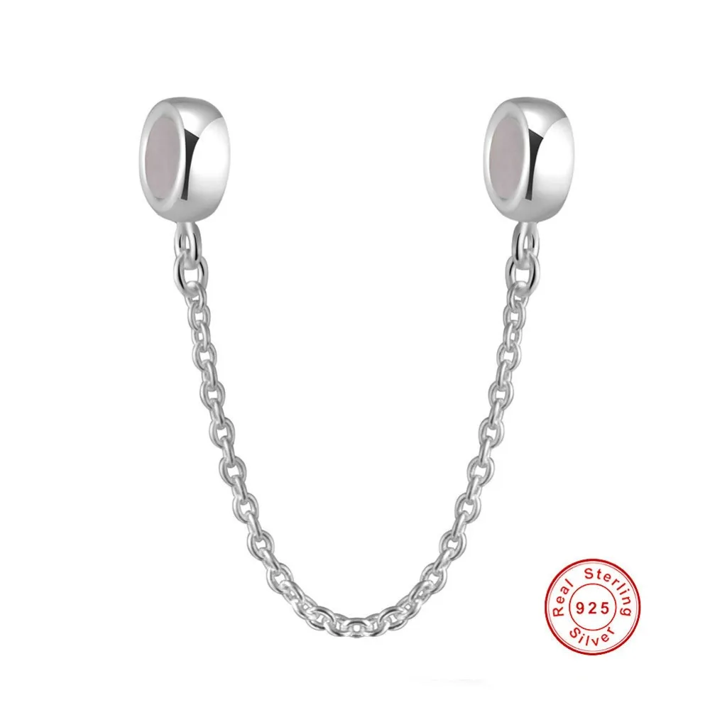 

925 Sterling Silver Safety Chain with Rubber Sterling Silver Stopper Beads fit DIY Bracelets Making Jewelry Findings