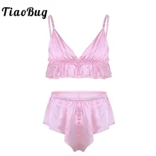 TiaoBug, 2 шт., мужское нижнее белье SISSY, Мягкий Шелковистый Бюстгальтер, топ со свободными треугольными трусиками, комплект нижнего белья, эротические сексуальные мужские трусы, трусы