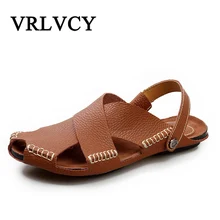 Брендовые мужские сандалии; Шлепанцы из воловьей кожи; Мужская Летняя обувь; уличные повседневные кожаные сандалии