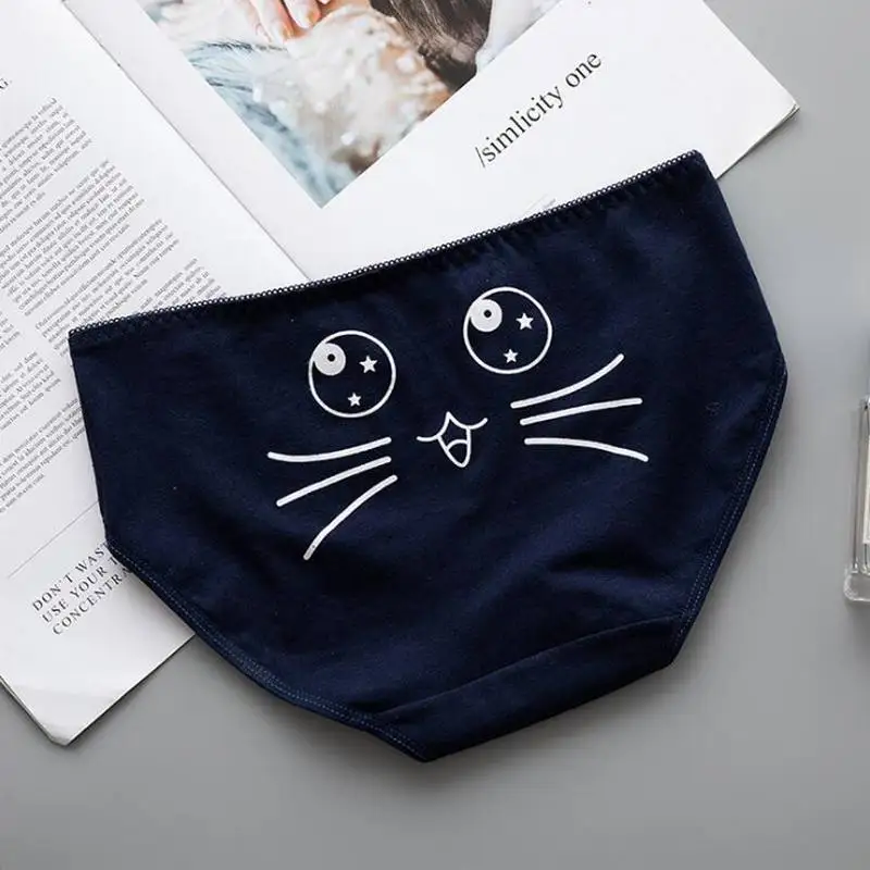 Lovely Style Girls Cartoon Bear Cat Panties Mid Rise Cotton Panties Women Lingerie Breathable Solid Briefs Underwear Female