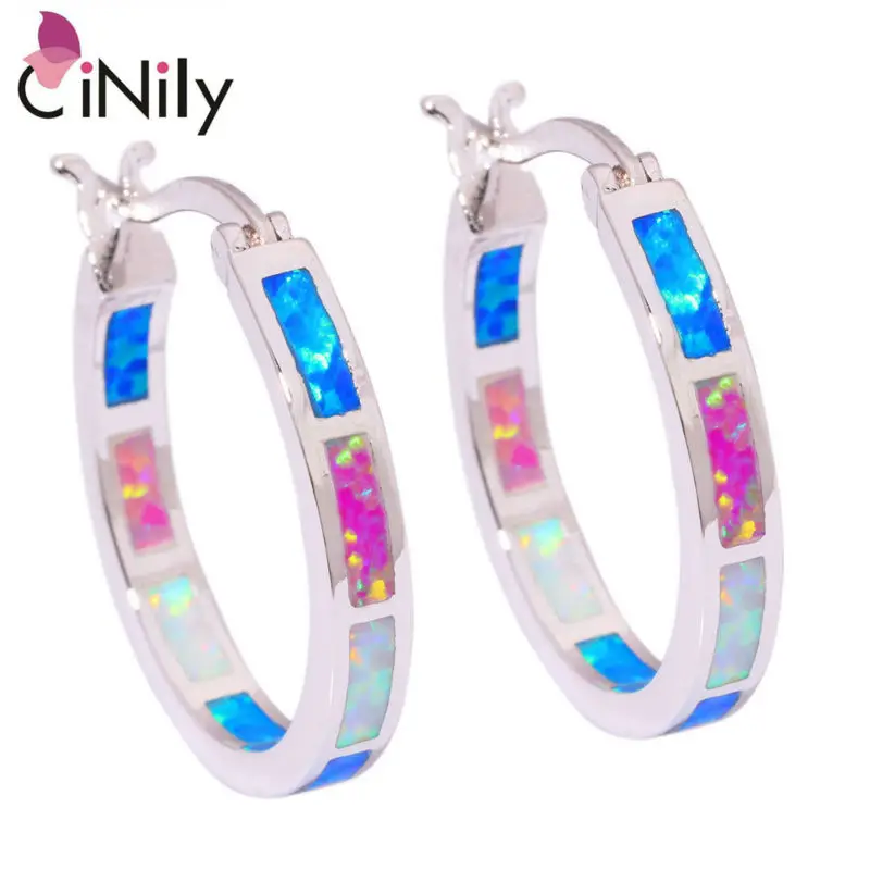 CiNily Created Blue White Pink Fire Opal Silver Plated Earrings Wholesale Retail Hot for Women Jewelry