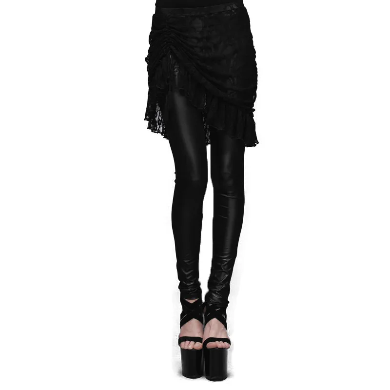 

Steampunk Gothic Women Leggings Trousers Black Lace Tassel Skirt Leggings Asymmetric High Waisted Long Pants Plus Size XS-3XL